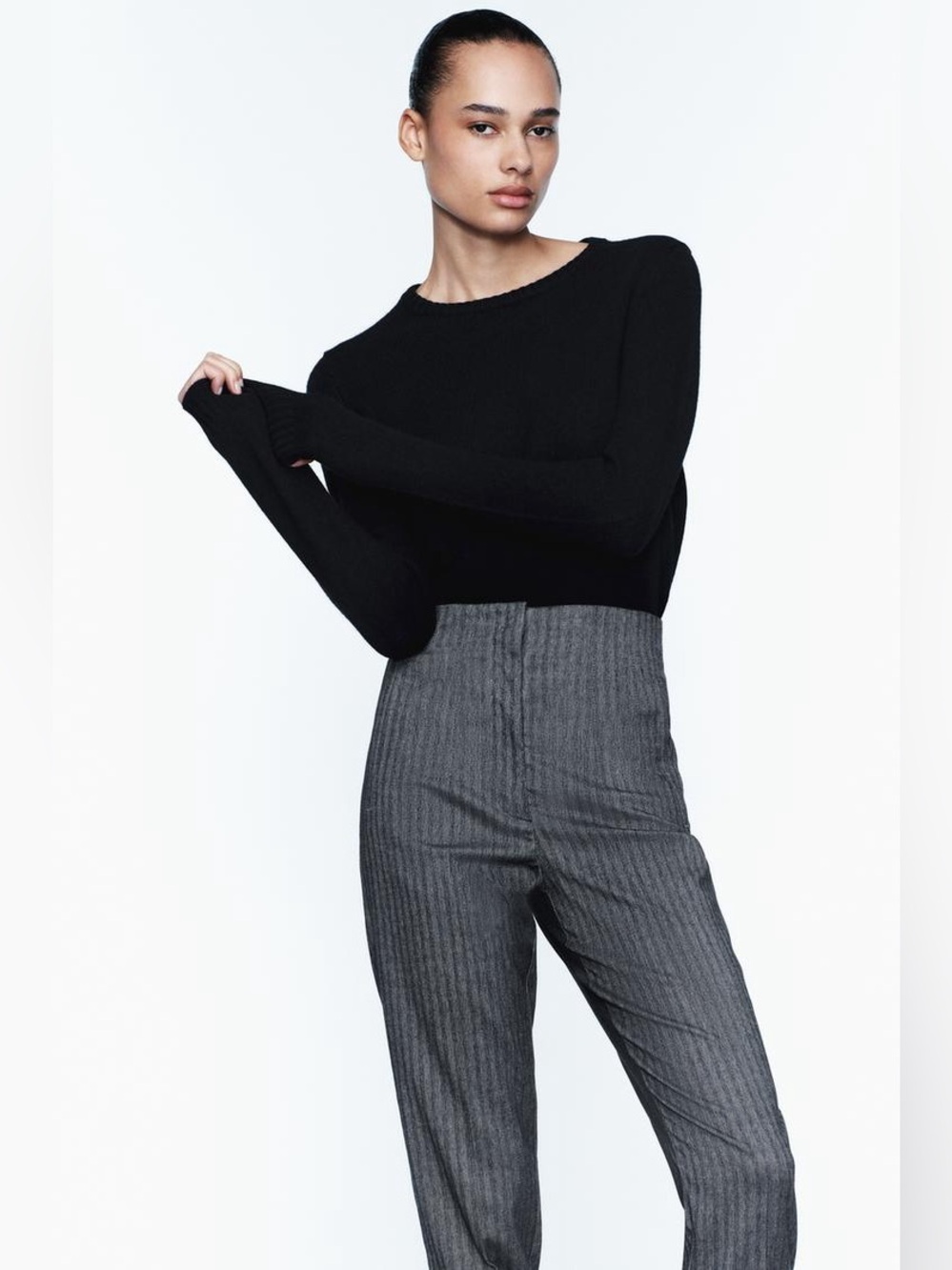 Zara High Rise Trousers Indigo Blue with Melange Effect Pants Size Small